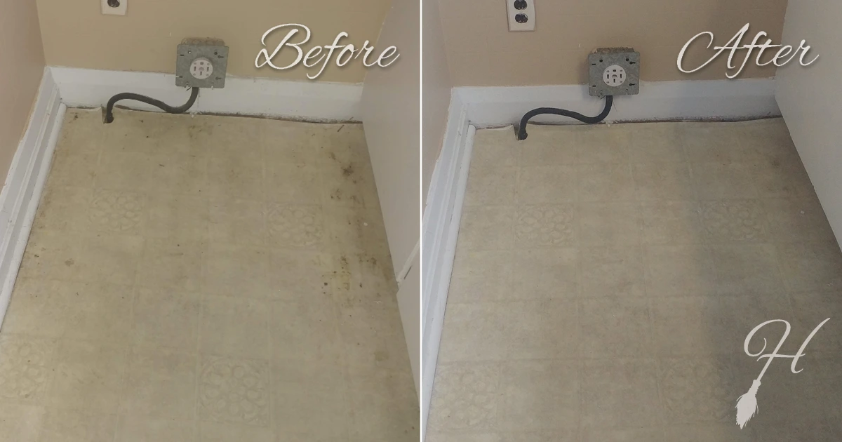 Side-by-side view of dirt removed from a floor edge and baseboard area