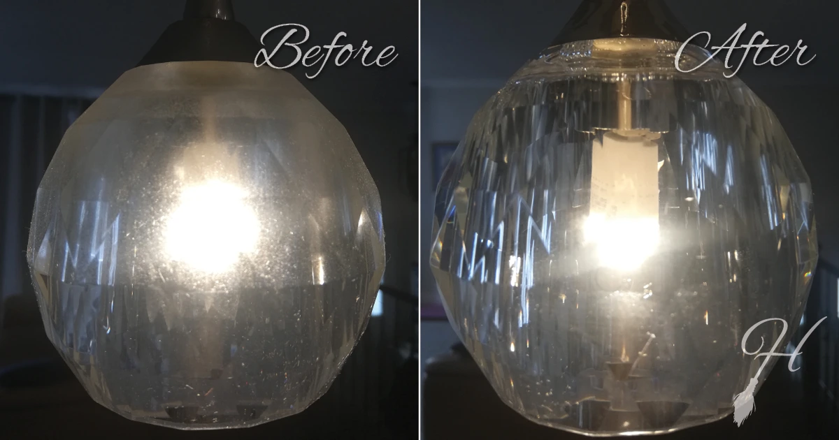 Side-by-side view of dust removed from a glass pendant light fixture