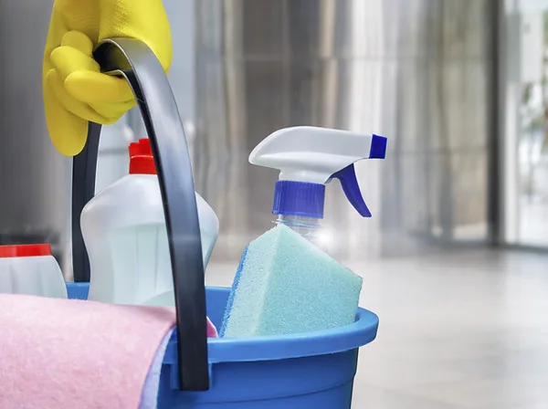 Bright room prepared for general house cleaning